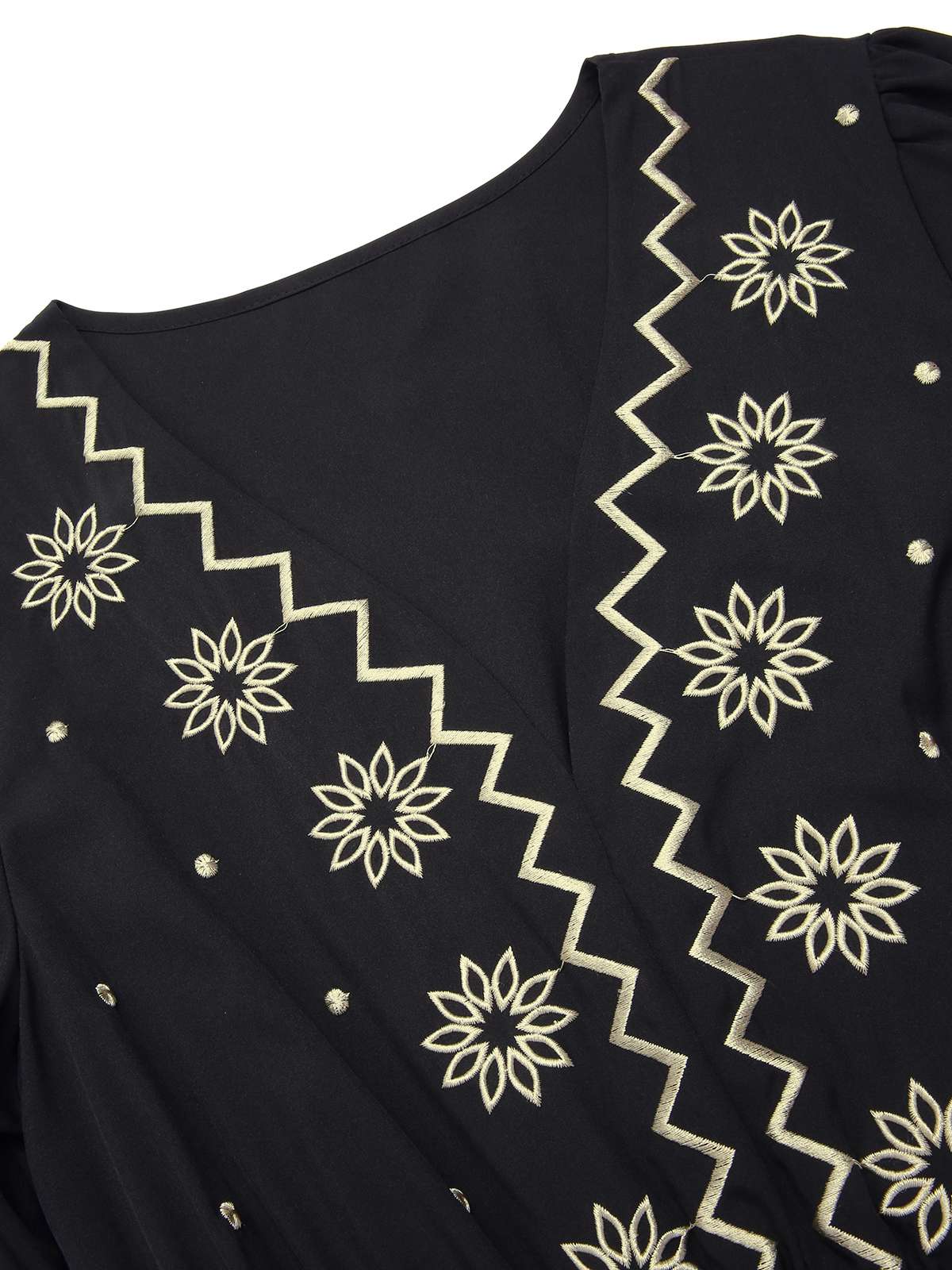 Black 1940s Deep V Embroidered Floral Dress - Image 4