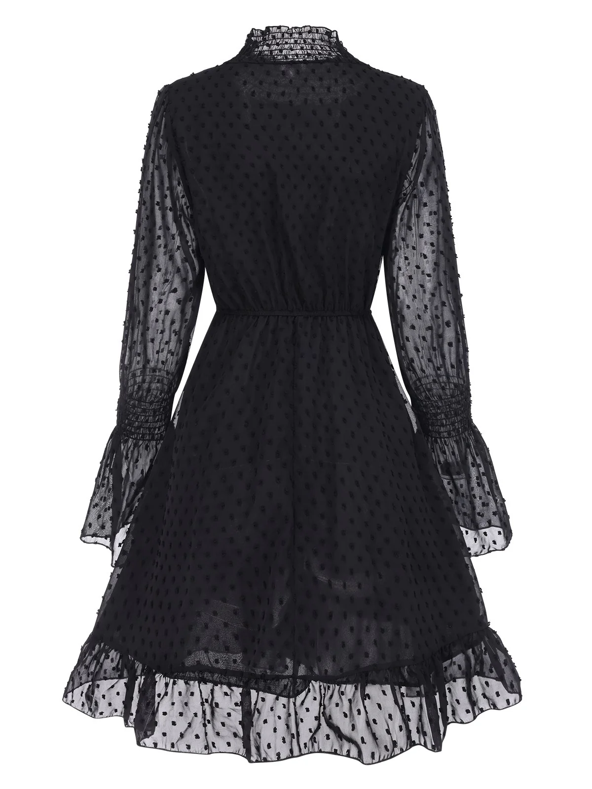 Black 1940s Dots Half Turtleneck Chiffon Dress - Image 3