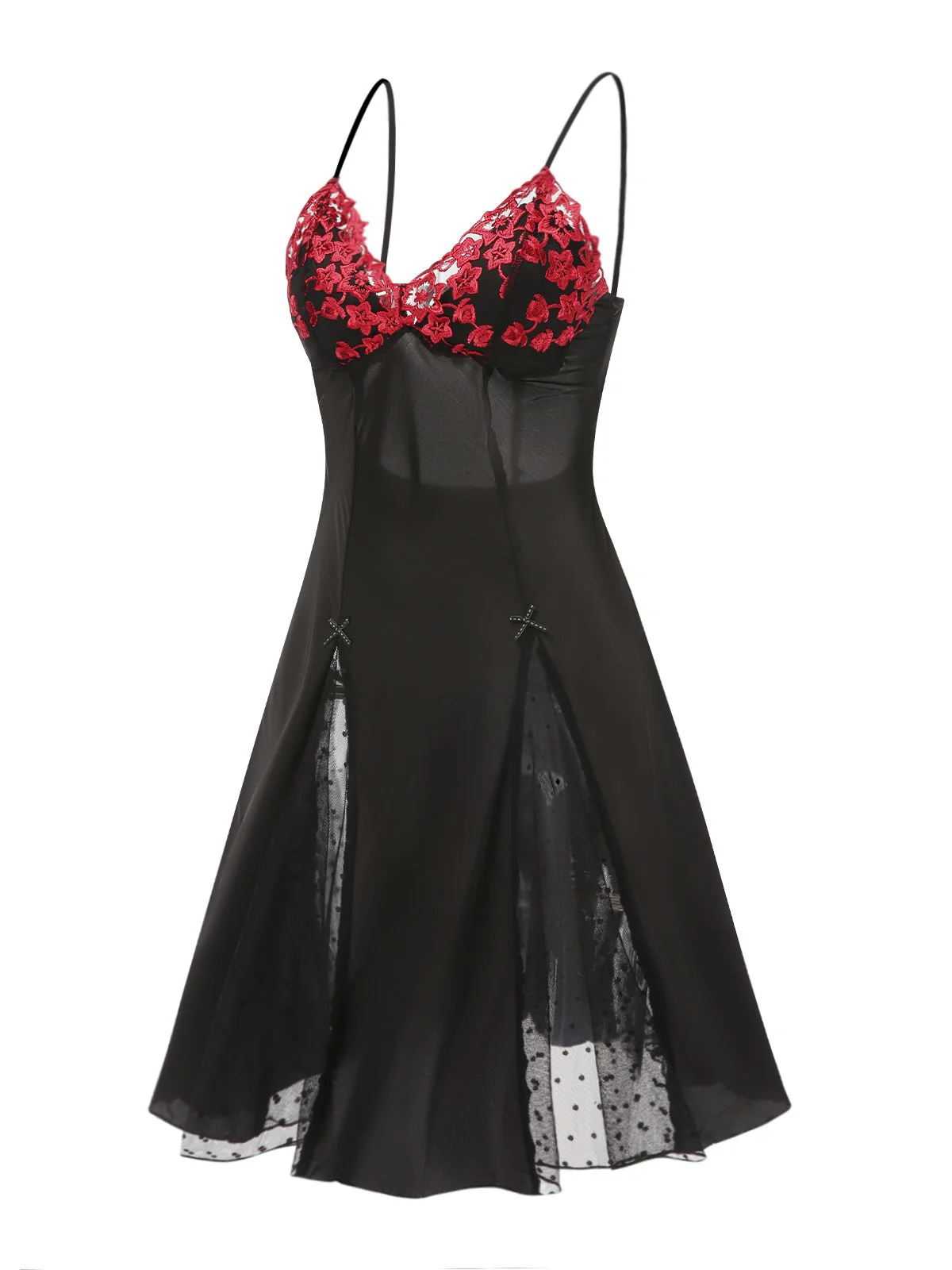Black 1940s Embroidered Satin Lace Nightdress - Image 2