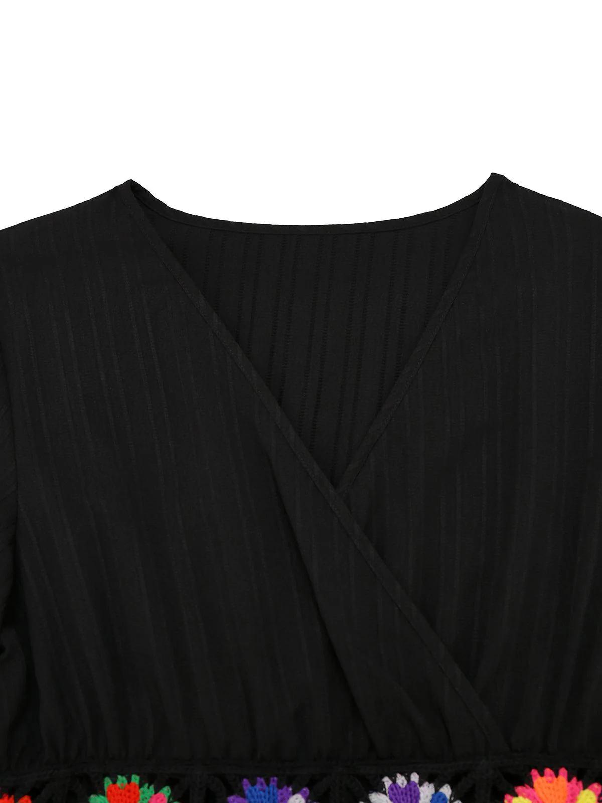 Black 1940s Embroidery Boho V-Neck Dress - Image 4