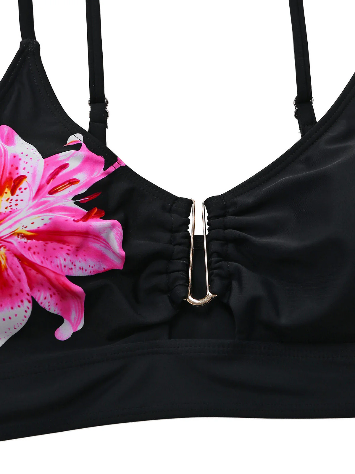 Black 1940s Floral Metal Buckle Tankini Set - Image 4