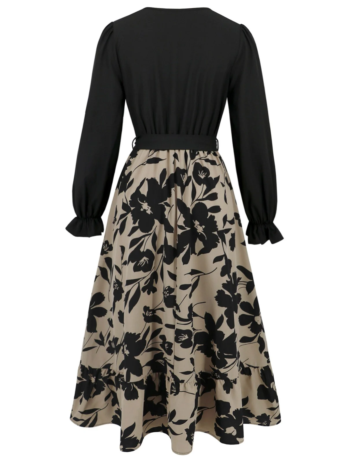 Black 1940s Floral Silhouette Long Sleeved Dress - Image 3