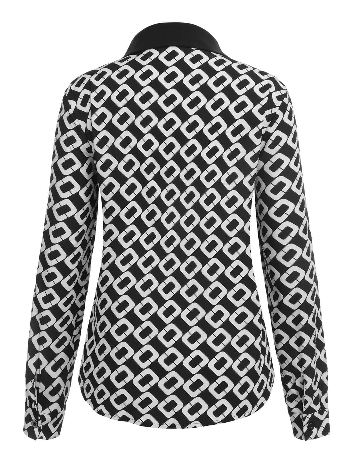 Black 1940s Geometric Patchwork Ribbon Blouse - Image 4