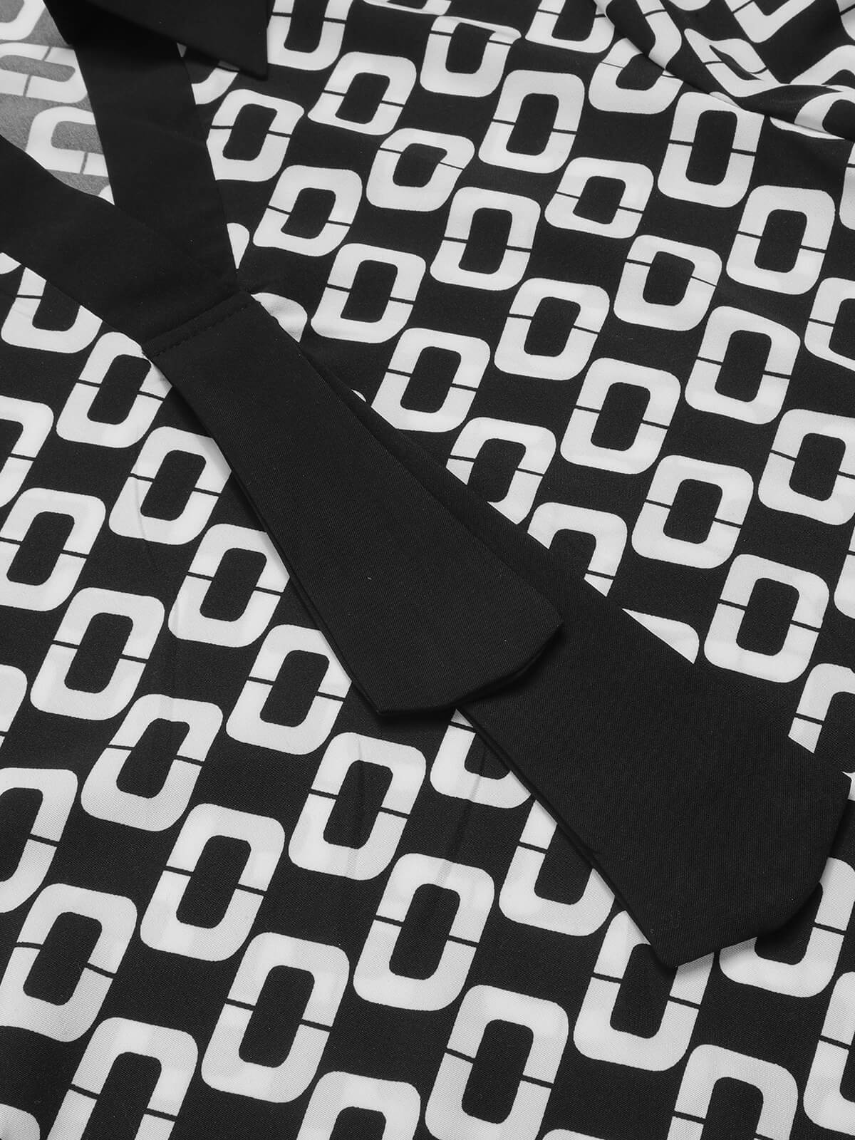 Black 1940s Geometric Patchwork Ribbon Blouse - Image 6