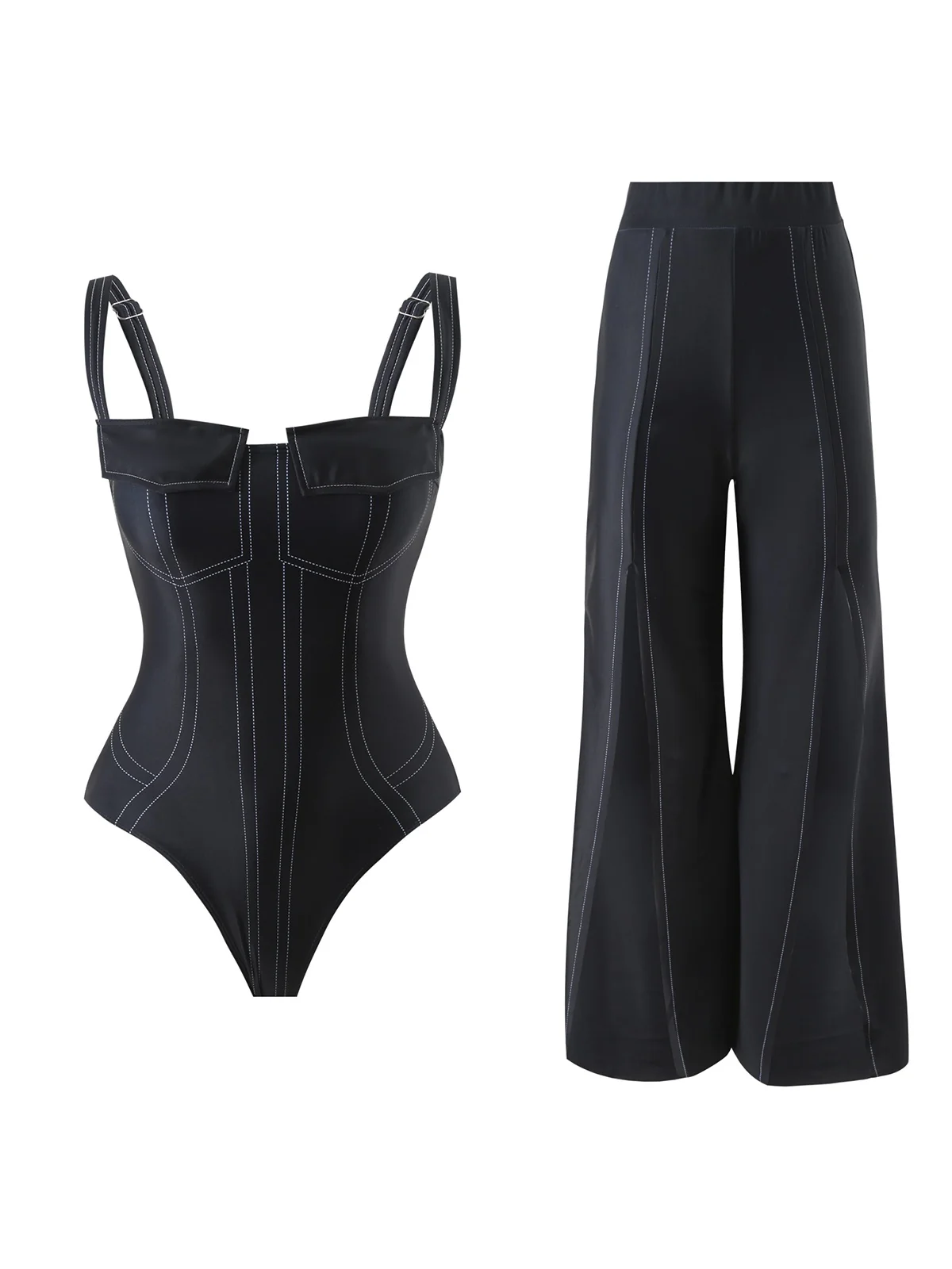 Black 1940s Gothic Straps Pants - Image 2
