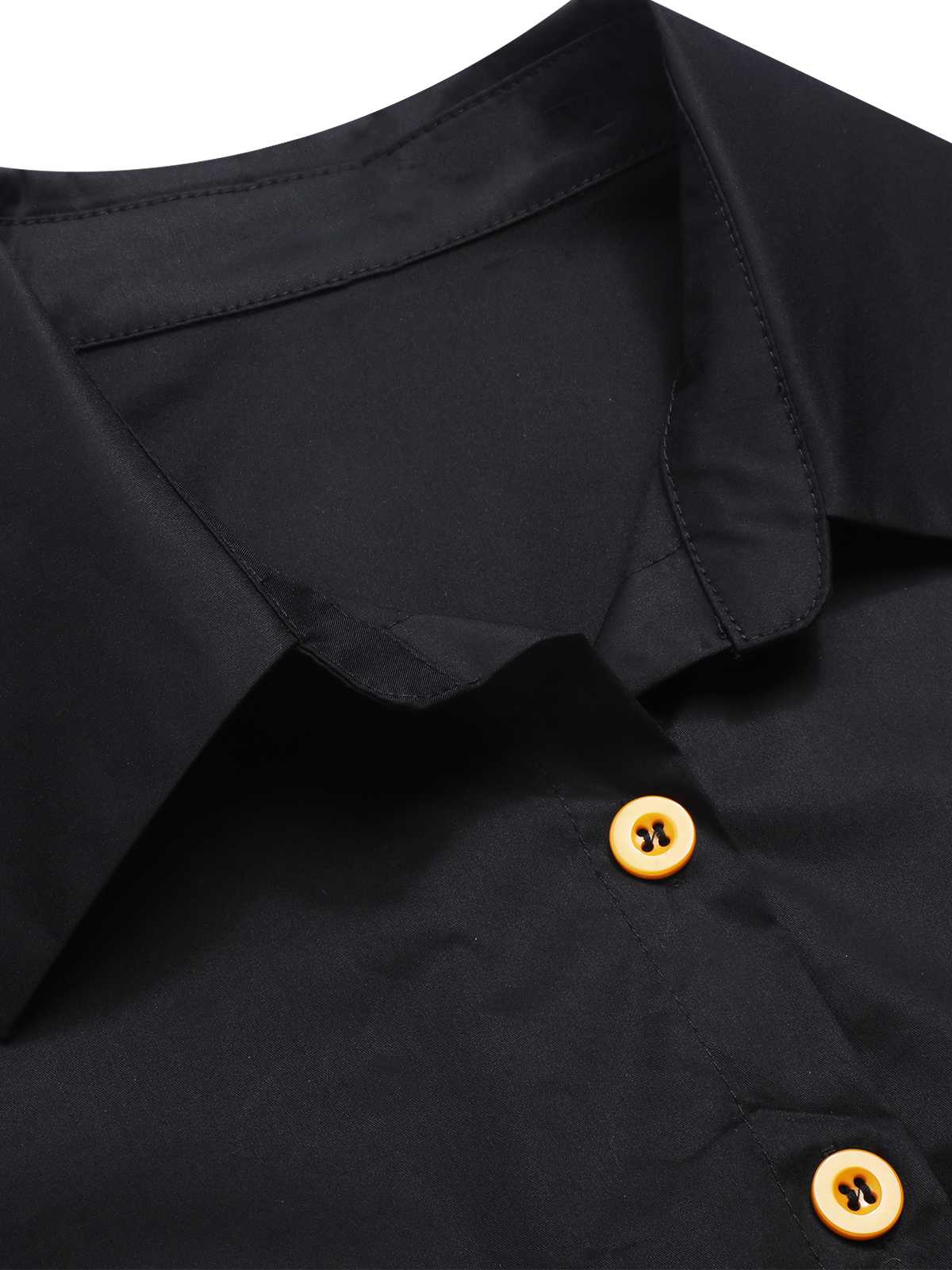 Black 1940s Halloween Lapel Pumpkin Belted Dress - Image 7