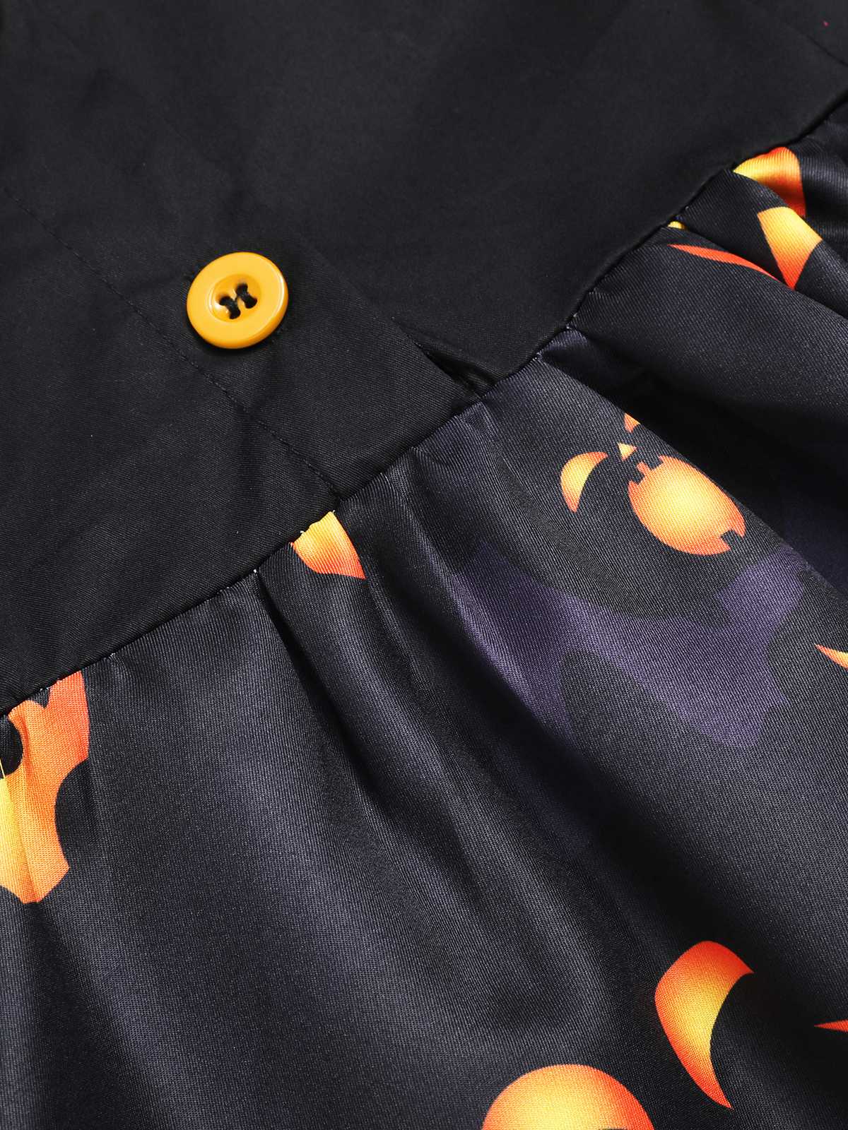 Black 1940s Halloween Lapel Pumpkin Belted Dress - Image 8
