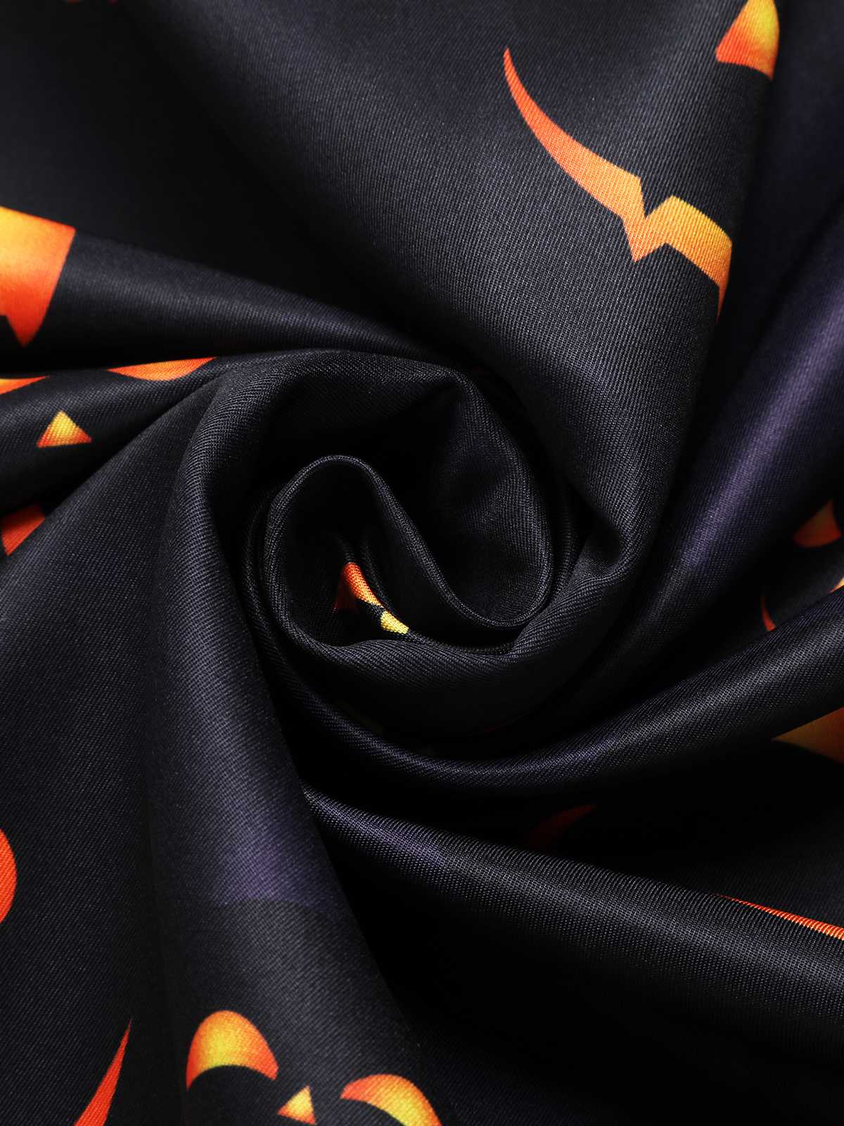 Black 1940s Halloween Lapel Pumpkin Belted Dress - Image 9