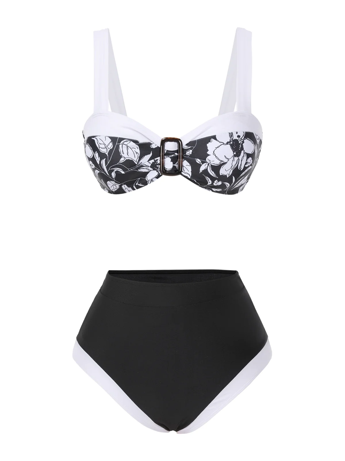 Black 1940s Hepburn Silhouette Floral Bikini Set - Image 2