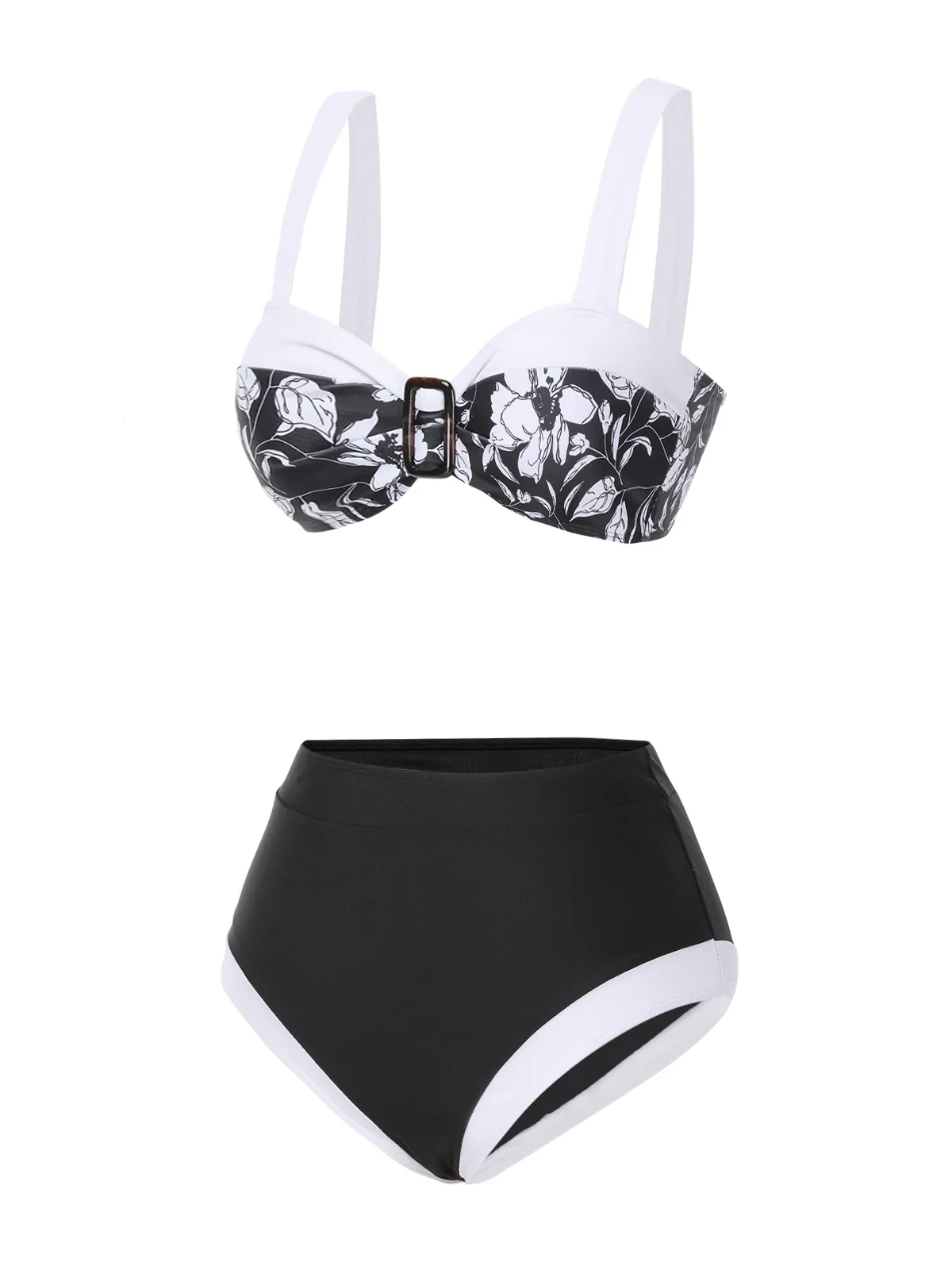 Black 1940s Hepburn Silhouette Floral Bikini Set - Image 3