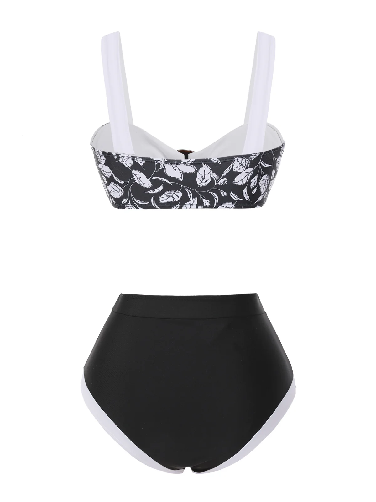 Black 1940s Hepburn Silhouette Floral Bikini Set - Image 4