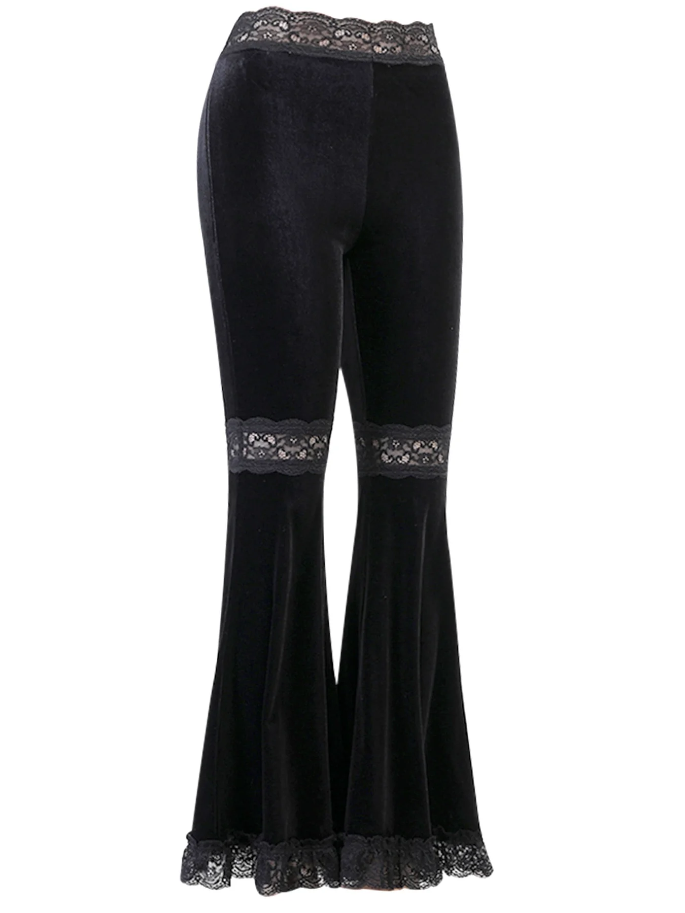 Black 1940s Lace Pathwork Velvet Bootcut Pants - Image 2
