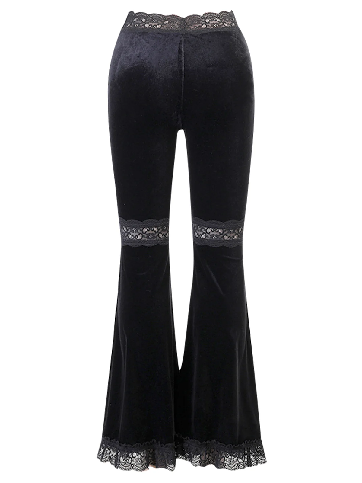 Black 1940s Lace Pathwork Velvet Bootcut Pants - Image 3