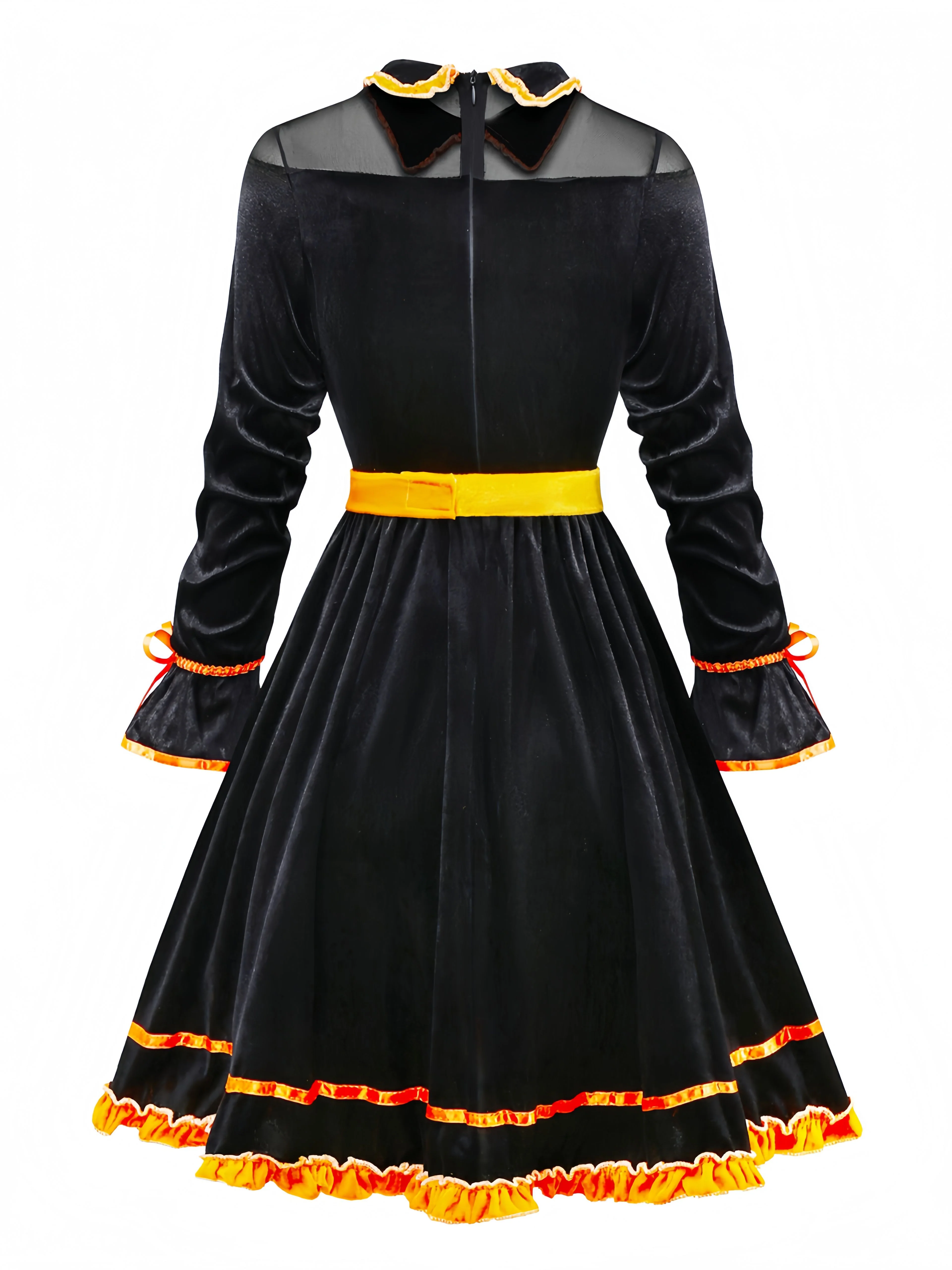Black 1940s Lapel Bow Patchwork Dress - Image 2