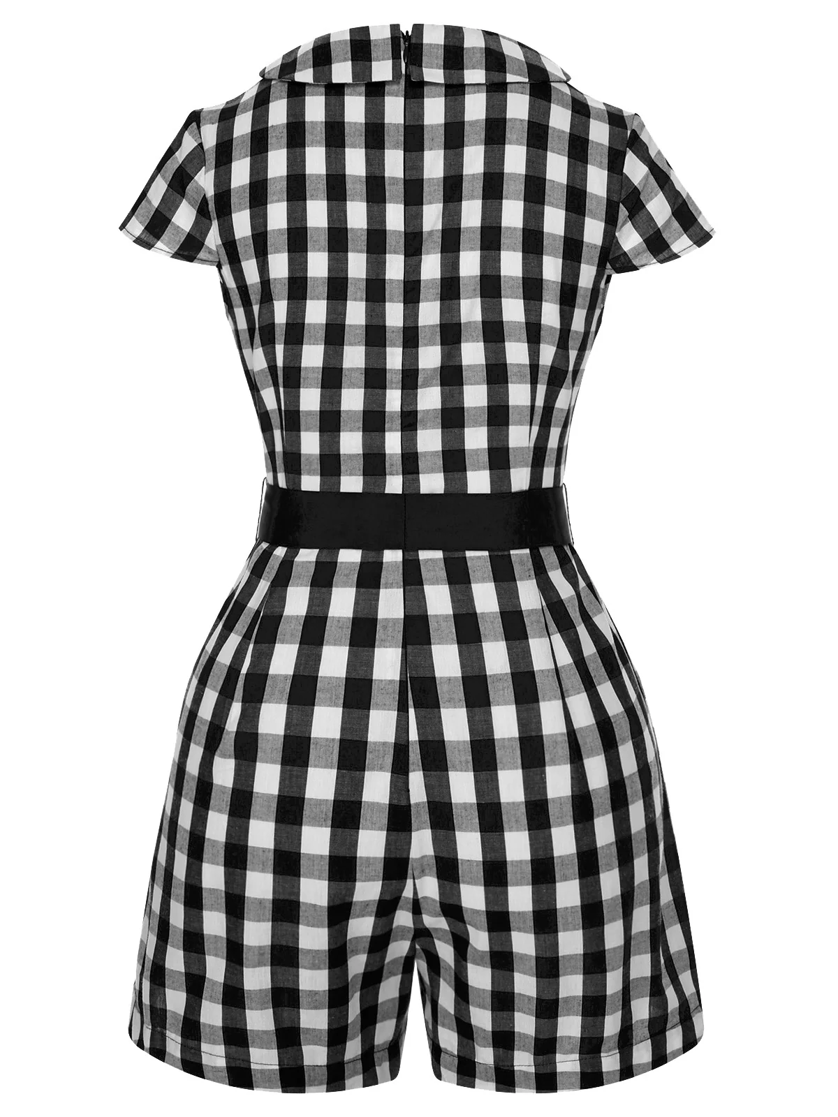 [Pre-Sale] Black 1940s Lapel Plaids Belted Romper - Image 3