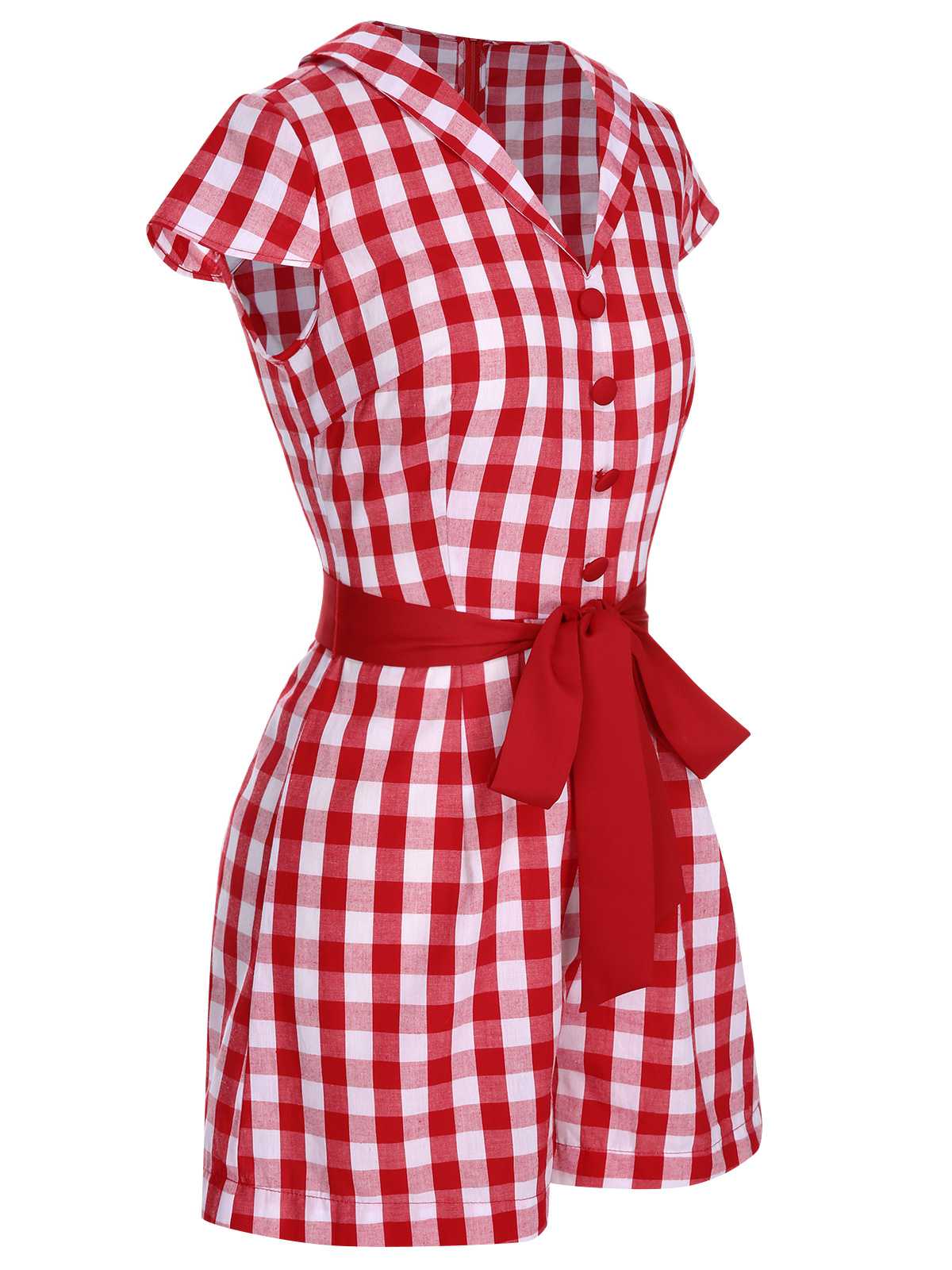 [Pre-Sale] Black 1940s Lapel Plaids Belted Romper - Image 6