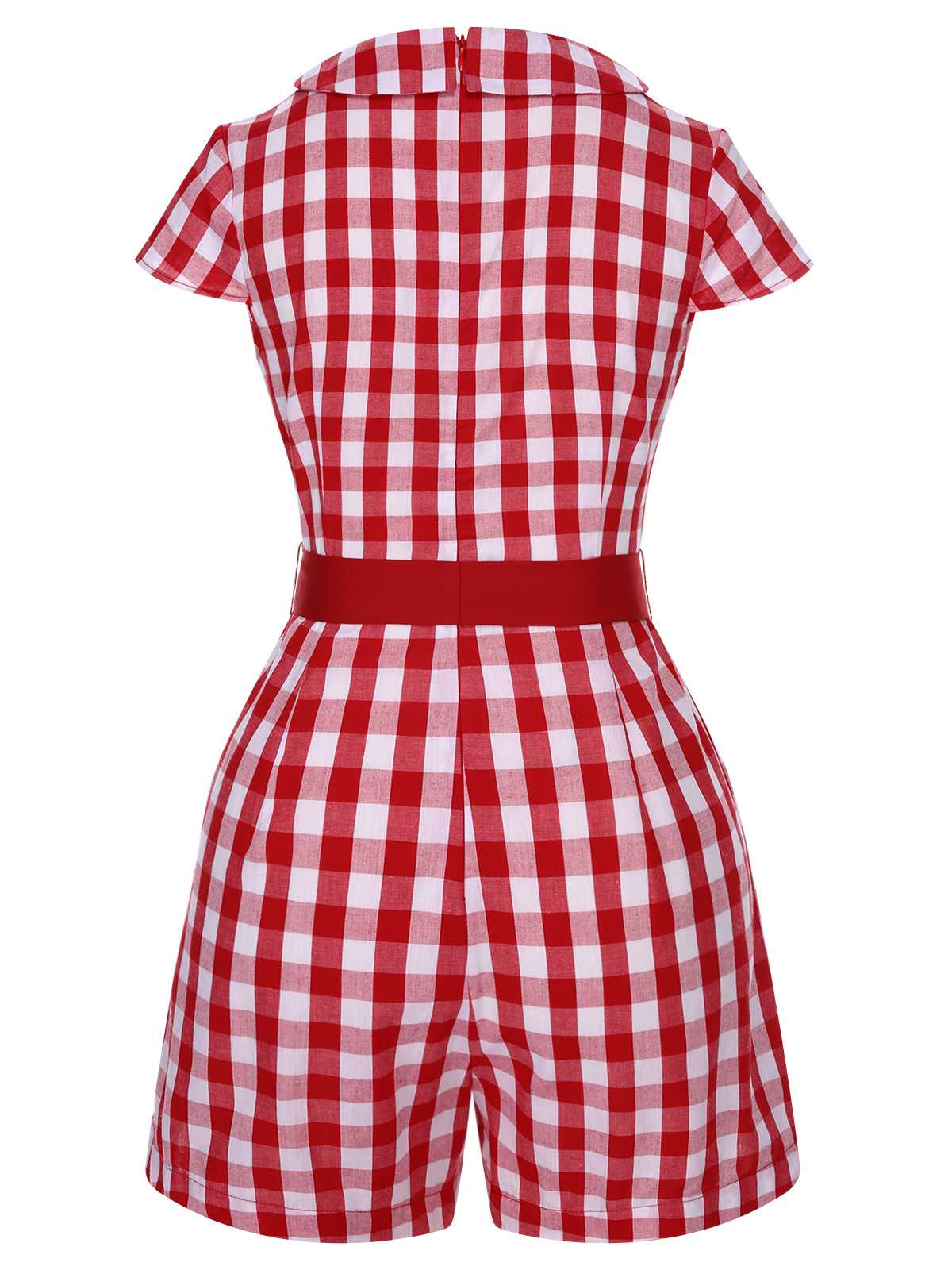 [Pre-Sale] Black 1940s Lapel Plaids Belted Romper - Image 7