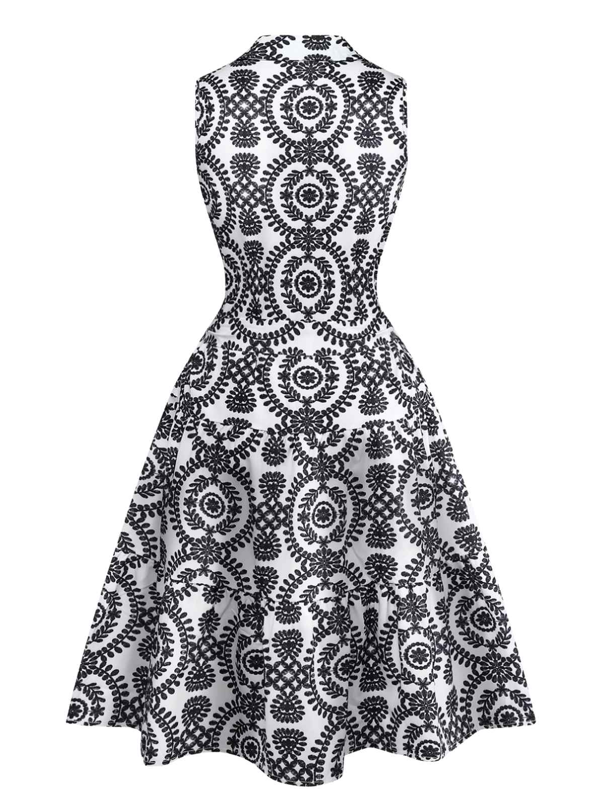 Black 1940s Lapel Tie-Waist Floral Sleeveless Dress - Image 2