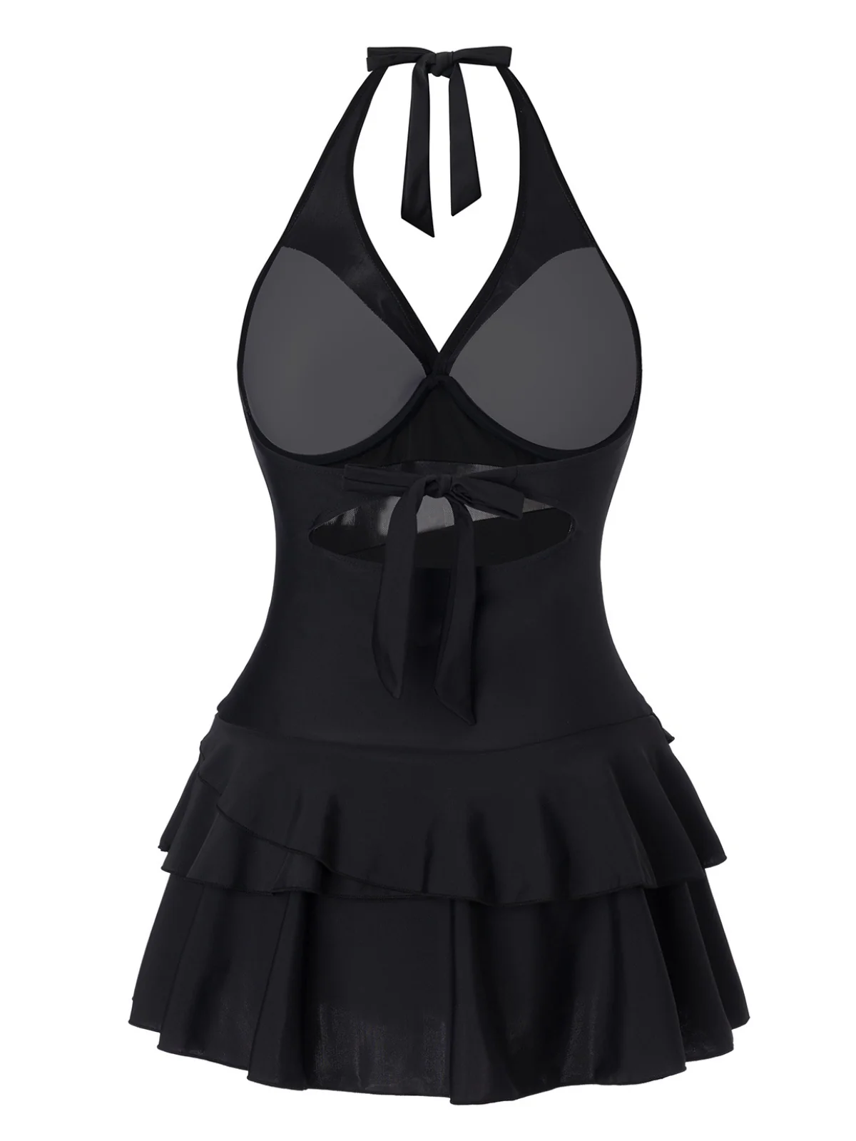 Black 1940s Layered Hem Halter Swimdress - Image 2
