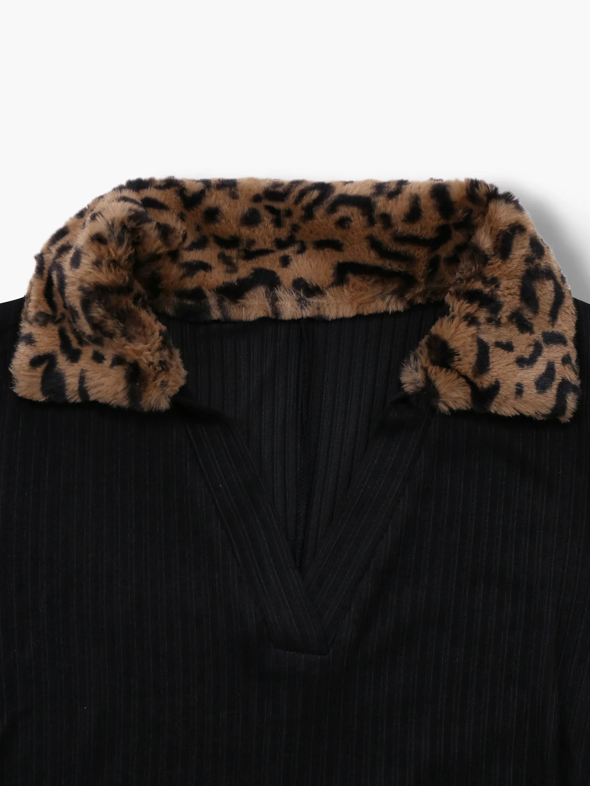 Black 1940s Leopard Faux Fur Trim Ribbed Knit Dress - Image 4