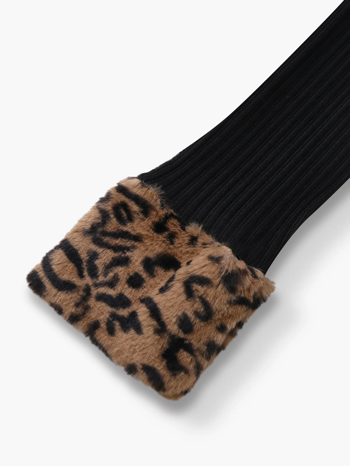Black 1940s Leopard Faux Fur Trim Ribbed Knit Dress - Image 5