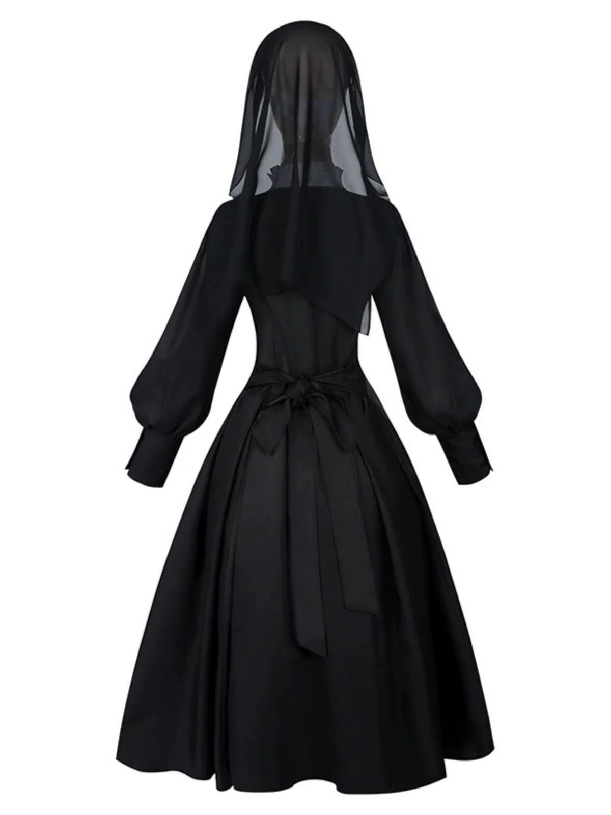 Black 1940s Nun-Style Cross Necklace Dress - Image 2