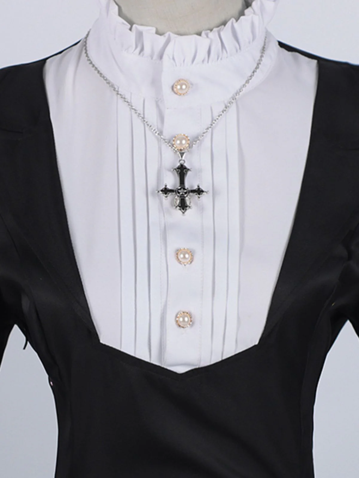 Black 1940s Nun-Style Cross Necklace Dress - Image 5