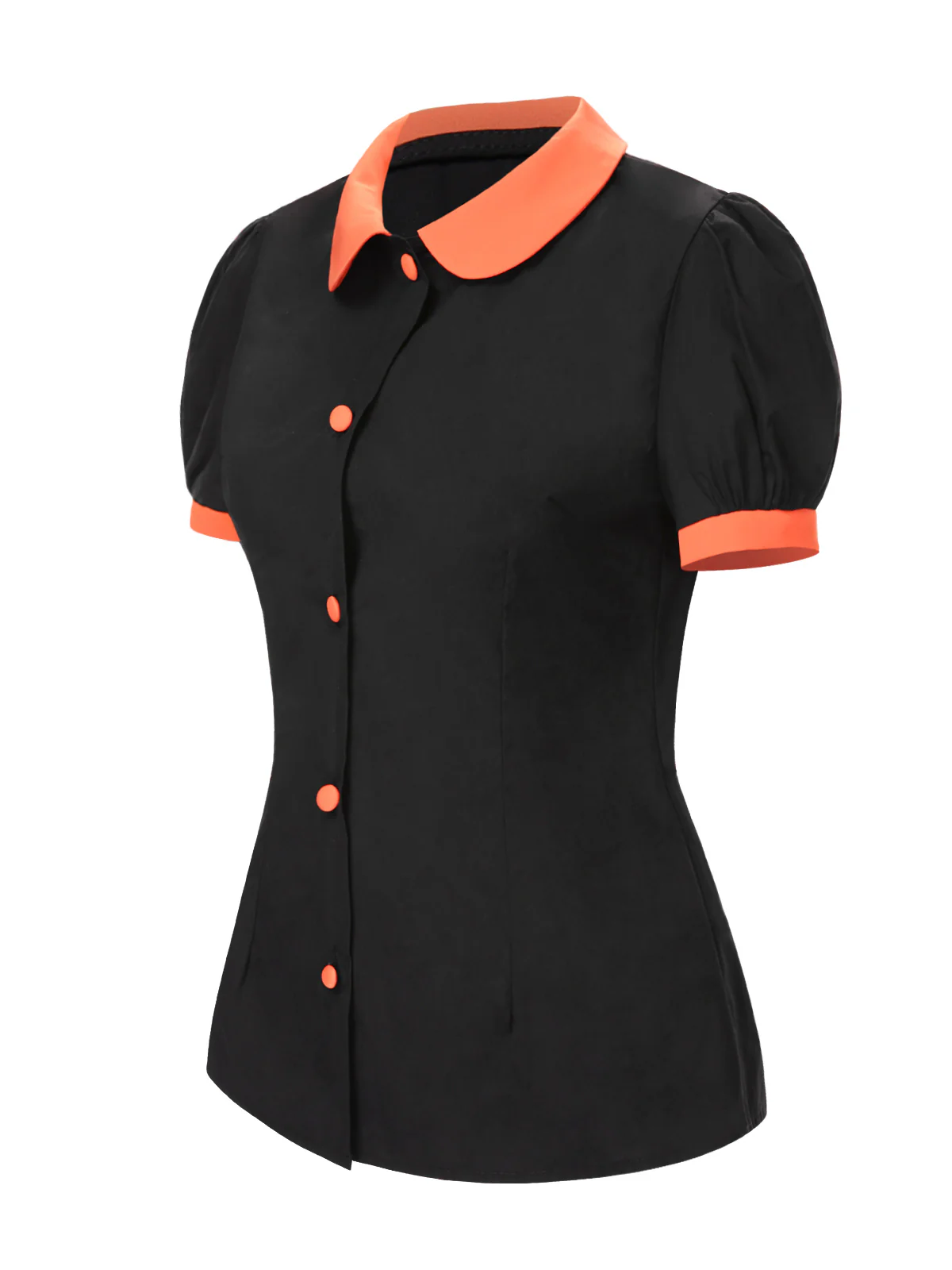 Black 1940s Peter Pan Collar Halloween Puff Sleeve Blouse - Image 3