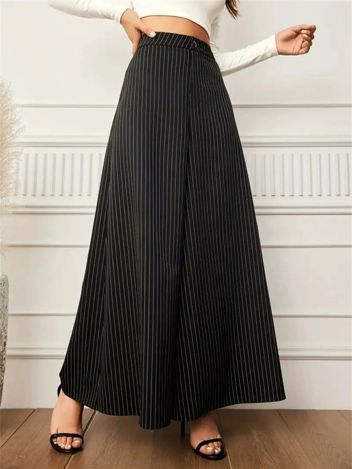 Black 1940s Pinstripe Super Wide-Leg Pants - Image 2