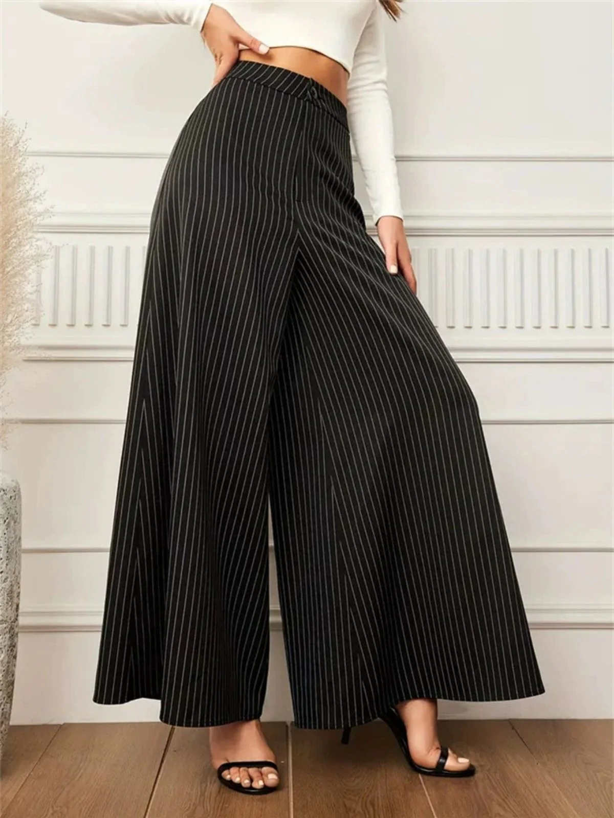 Black 1940s Pinstripe Super Wide-Leg Pants - Image 3
