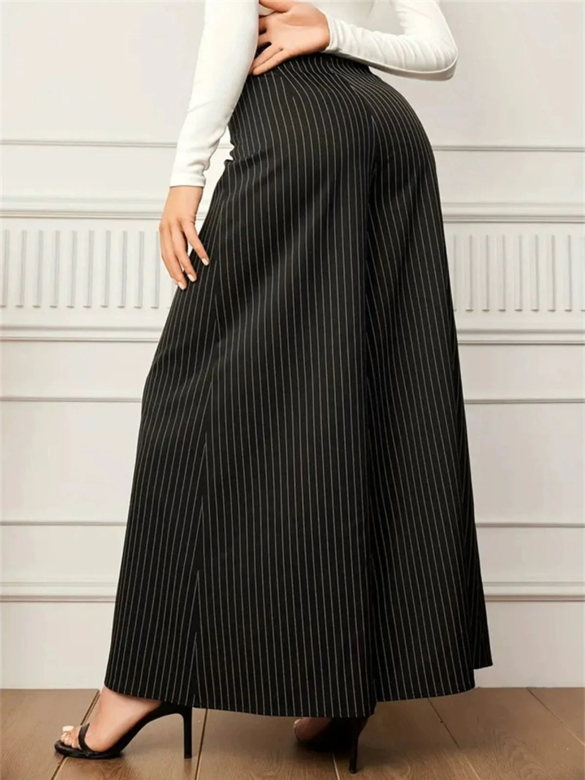 Black 1940s Pinstripe Super Wide-Leg Pants - Image 4