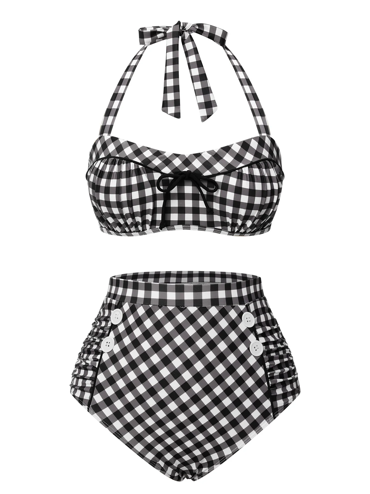 Black 1940s Plaid Halter Swimsuit - Image 2