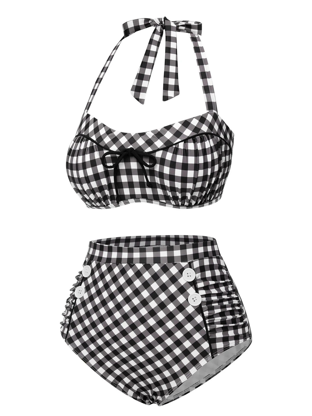 Black 1940s Plaid Halter Swimsuit - Image 3