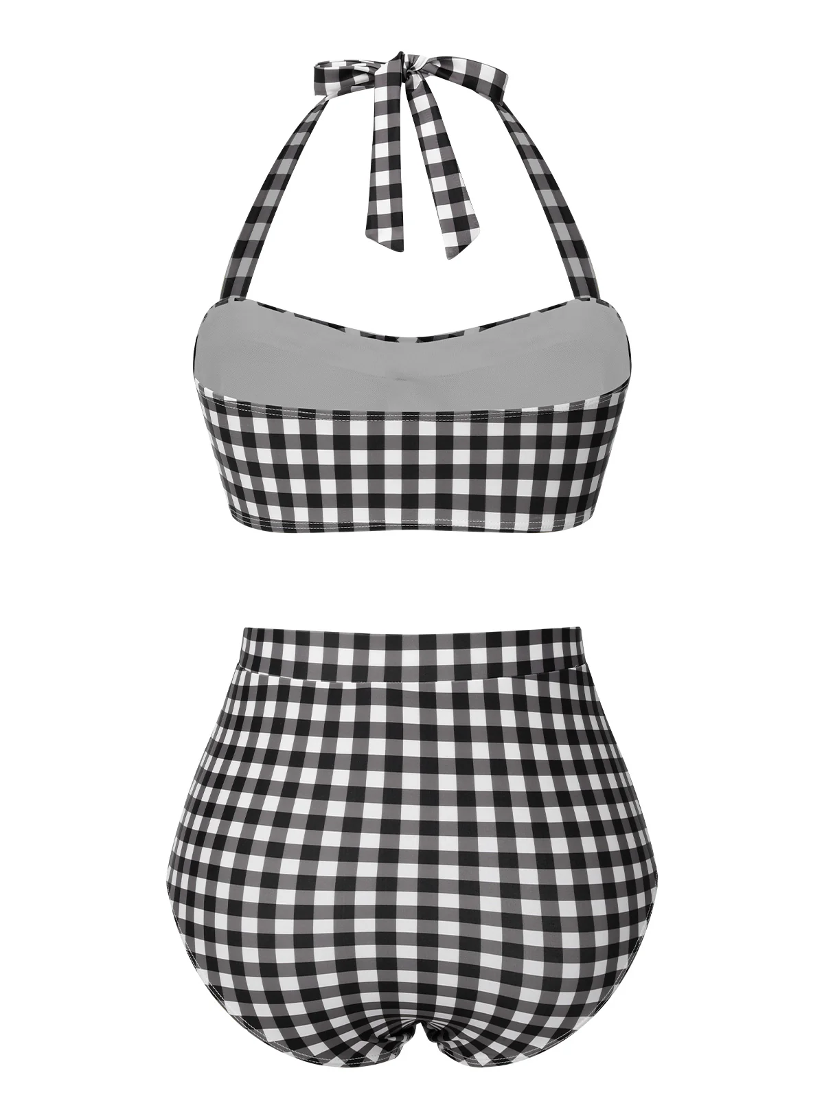 Black 1940s Plaid Halter Swimsuit - Image 4