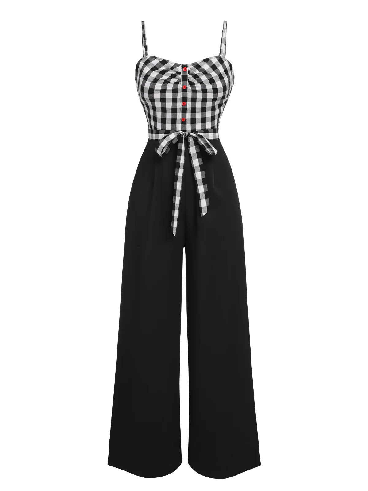 Black 1940s Plaid Patchwork Suspender Jumpsuit - Image 2