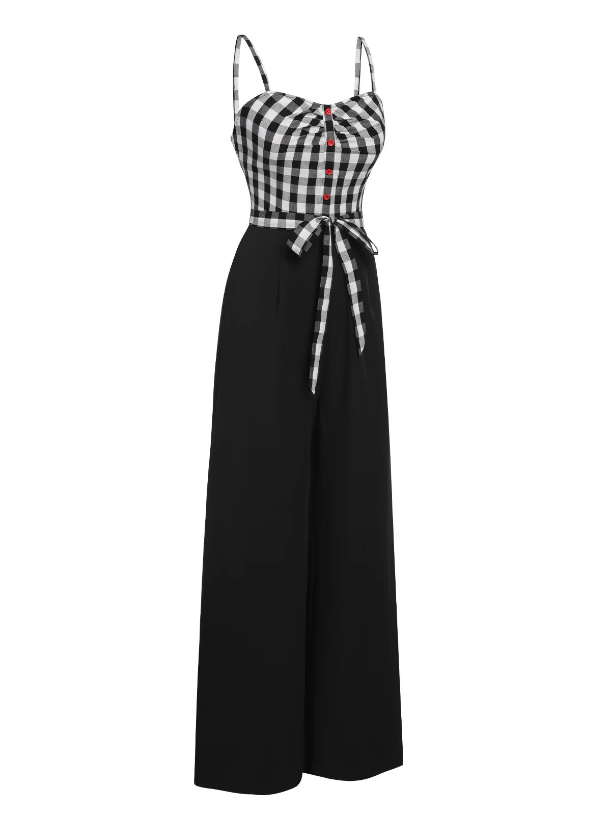 Black 1940s Plaid Patchwork Suspender Jumpsuit - Image 3