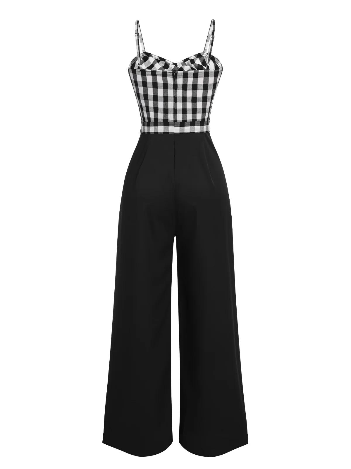 Black 1940s Plaid Patchwork Suspender Jumpsuit - Image 4