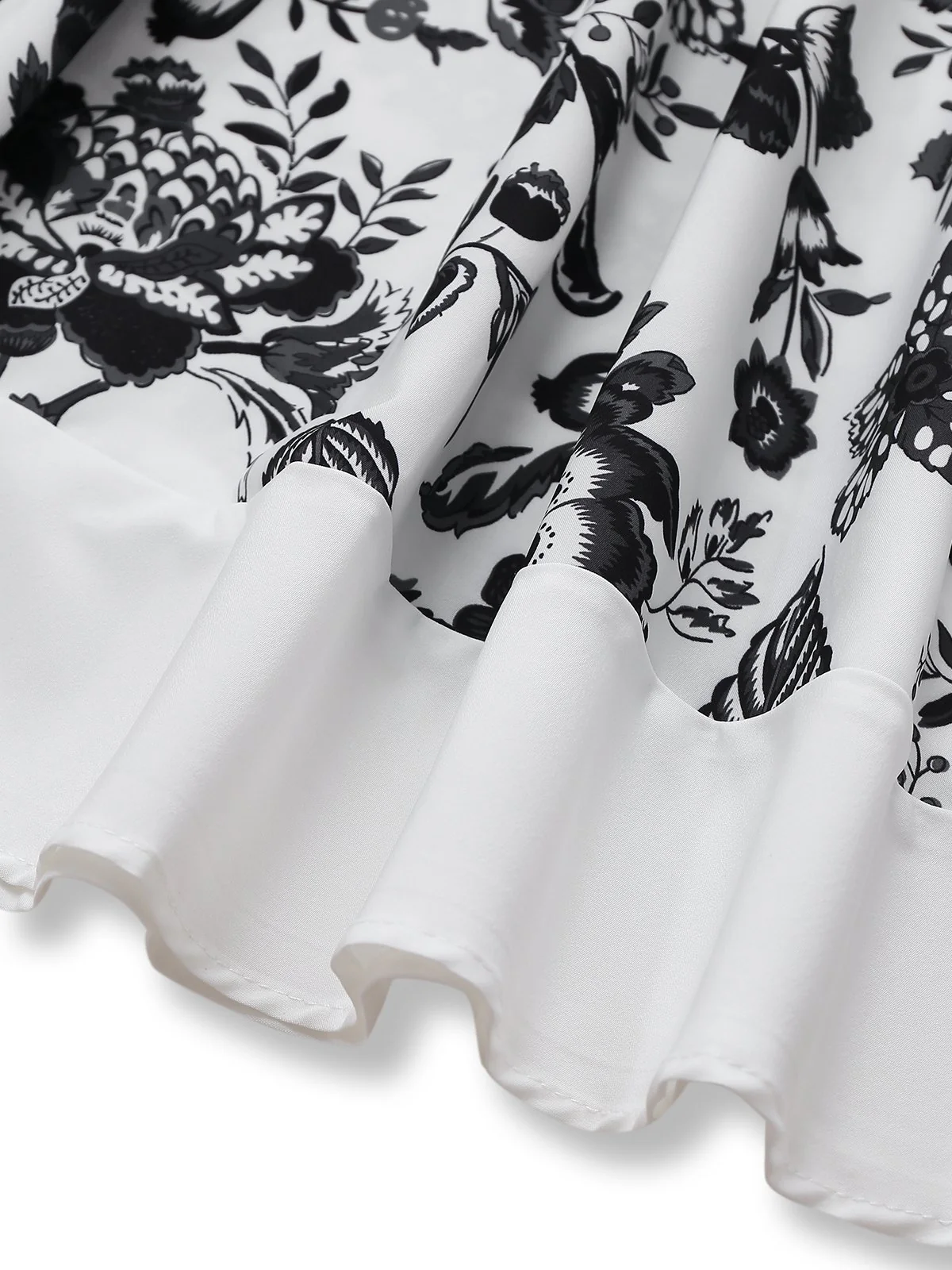 Black 1940s Plants Floral Shirt Collar Belted Dress - Image 5