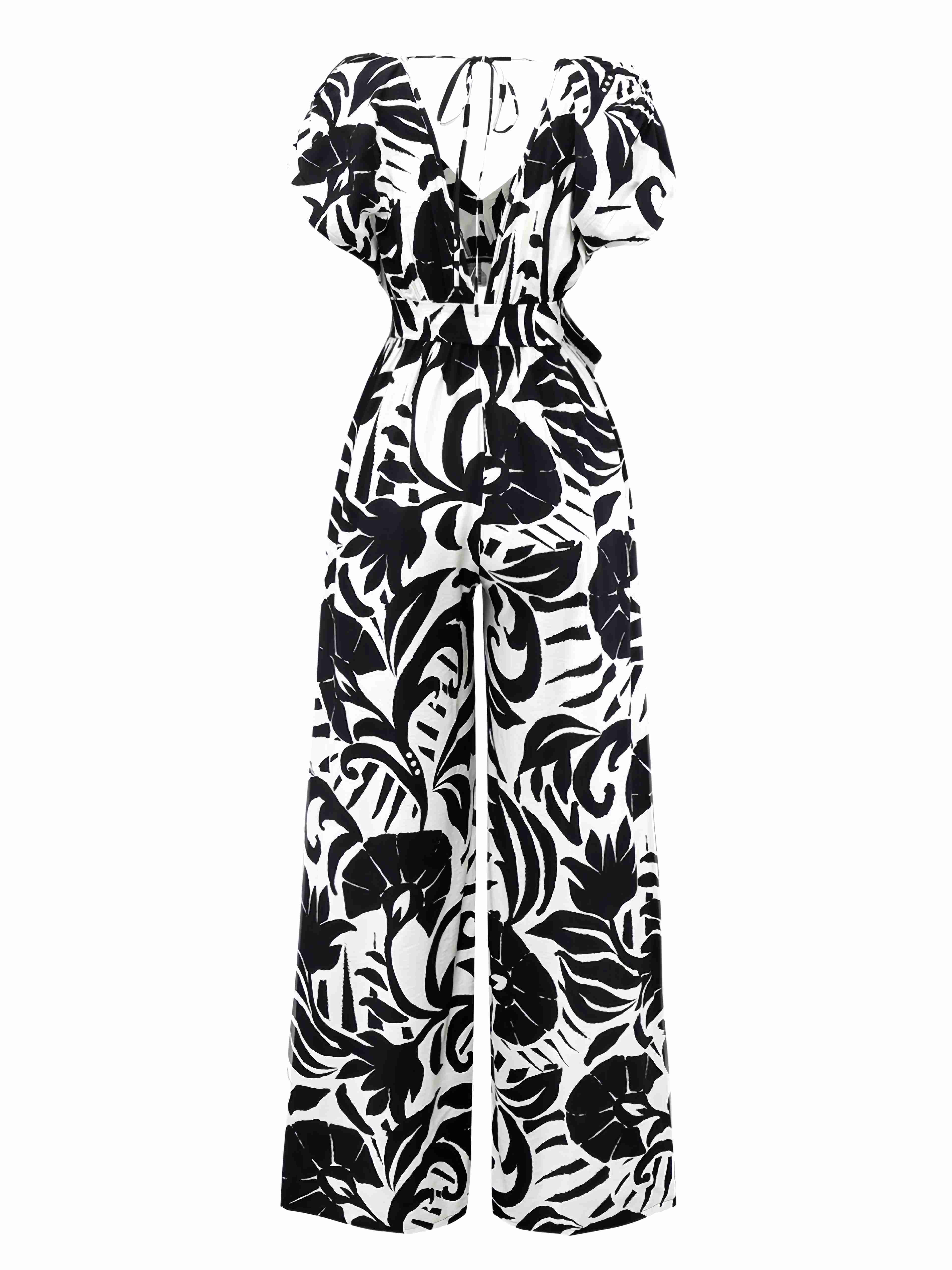 Black 1940s Plants Silhouette Bat Sleeve Jumpsuit - Image 2