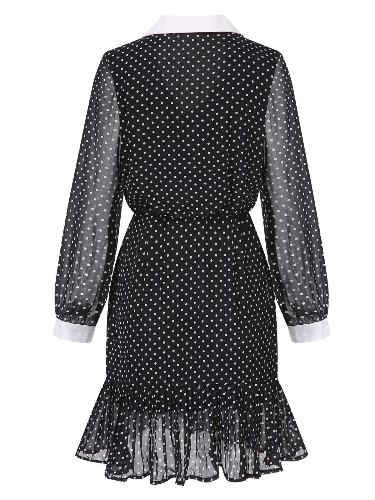 Black 1940s Polka Dot Contrast Collar Dress - Image 2
