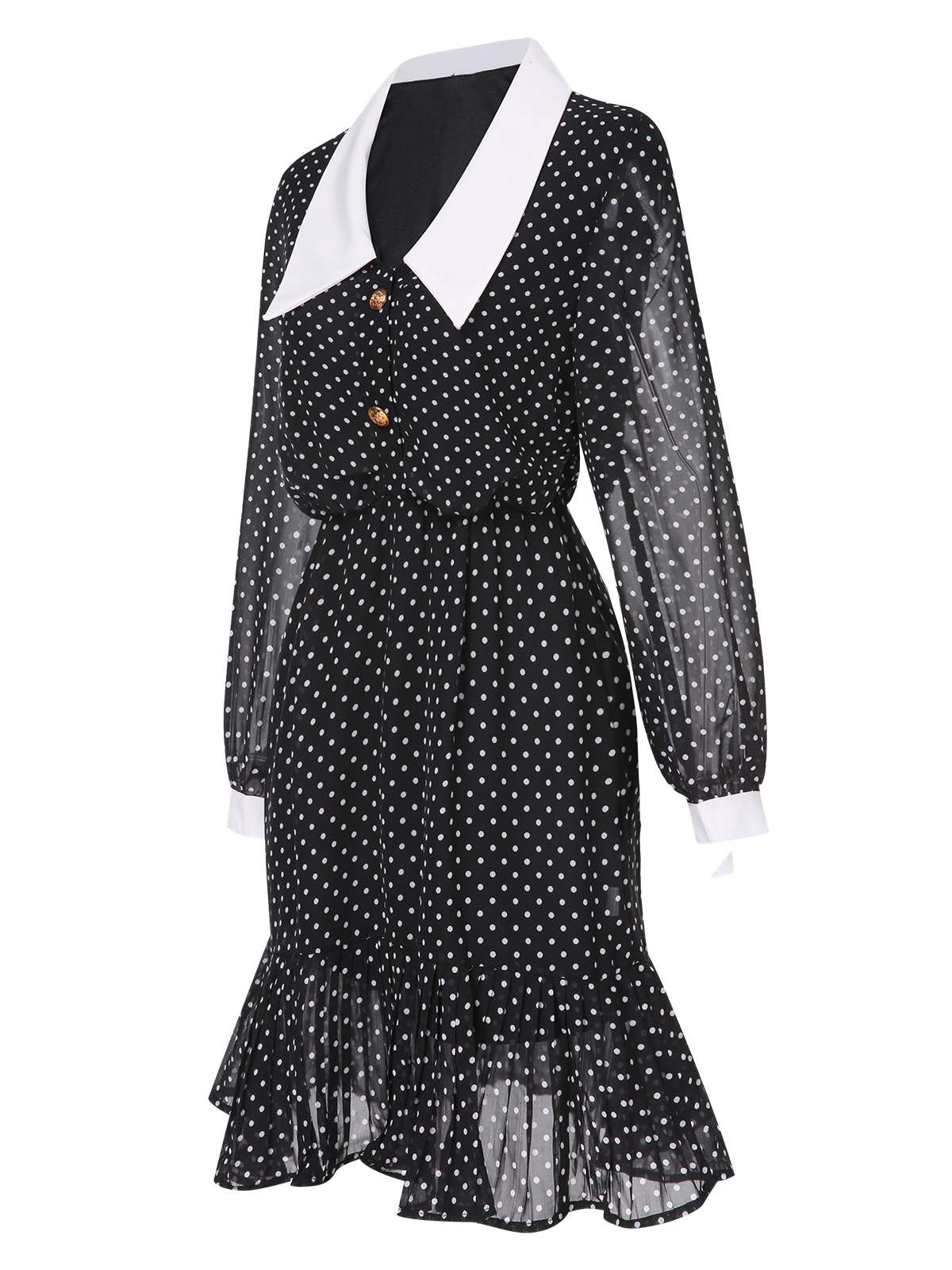 Black 1940s Polka Dot Contrast Collar Dress - Image 3