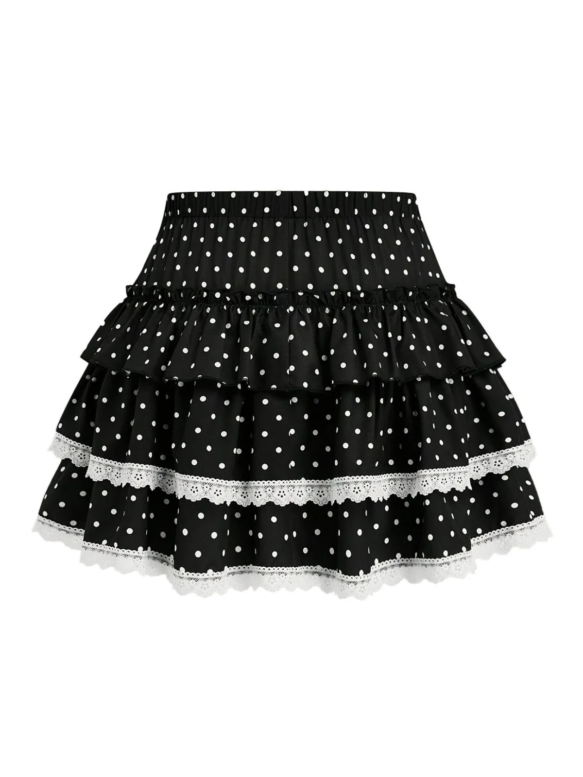 Black 1960s Polka Dot Lace Ruffle Mini Skirt - Image 2