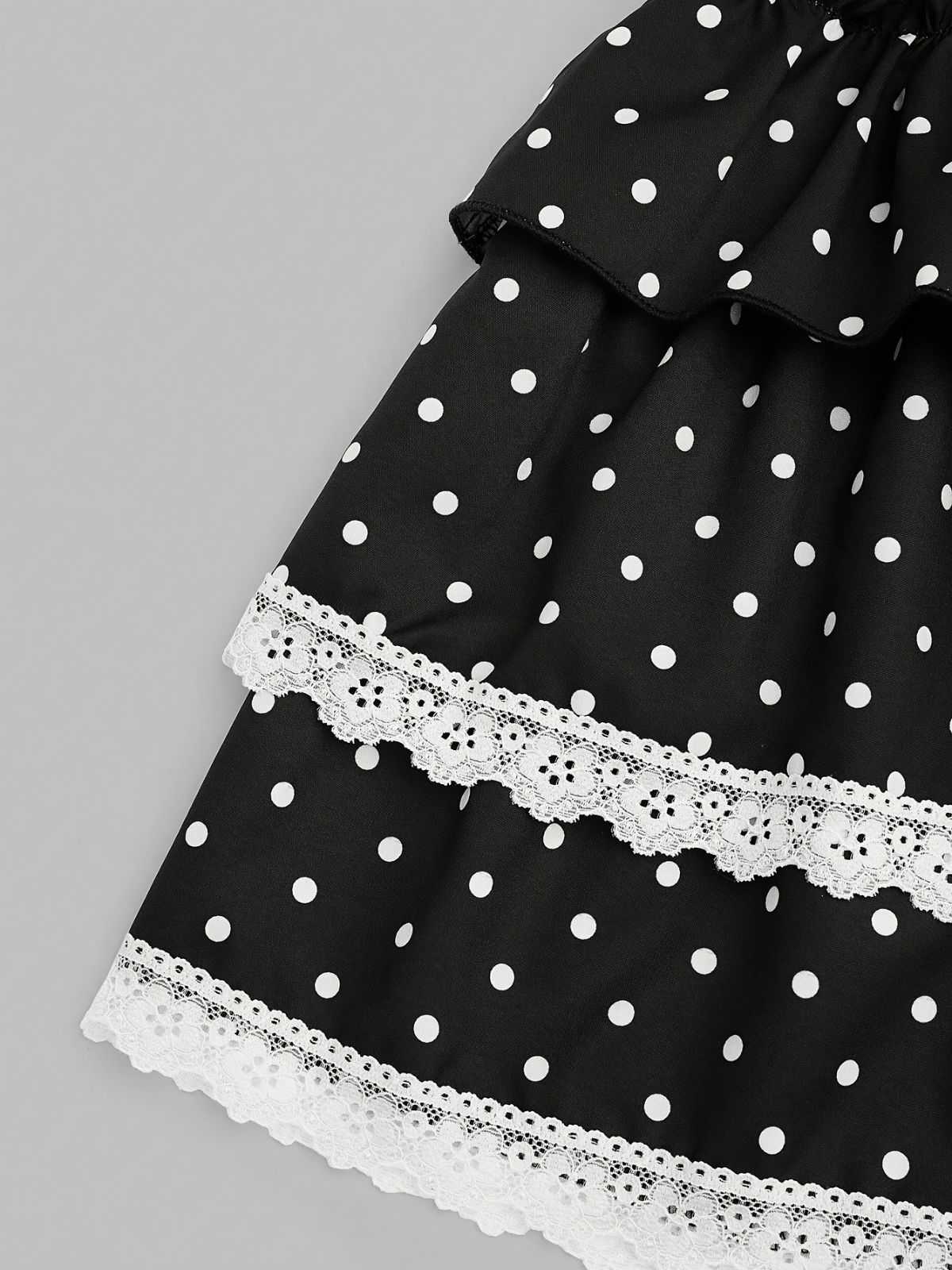 Black 1960s Polka Dot Lace Ruffle Mini Skirt - Image 5