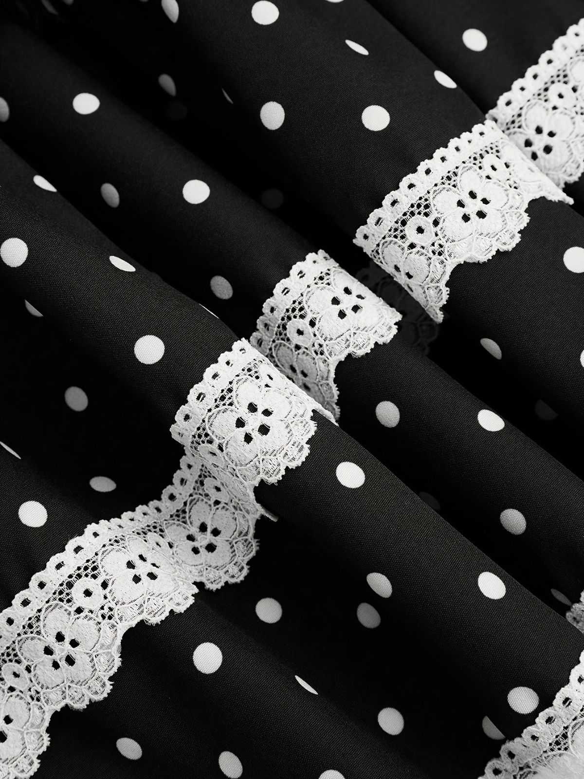 Black 1960s Polka Dot Lace Ruffle Mini Skirt - Image 6