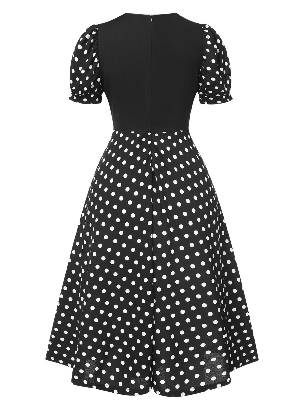 Black 1940s Polka Dot Scoop Neck Patchwork Dress - Image 3