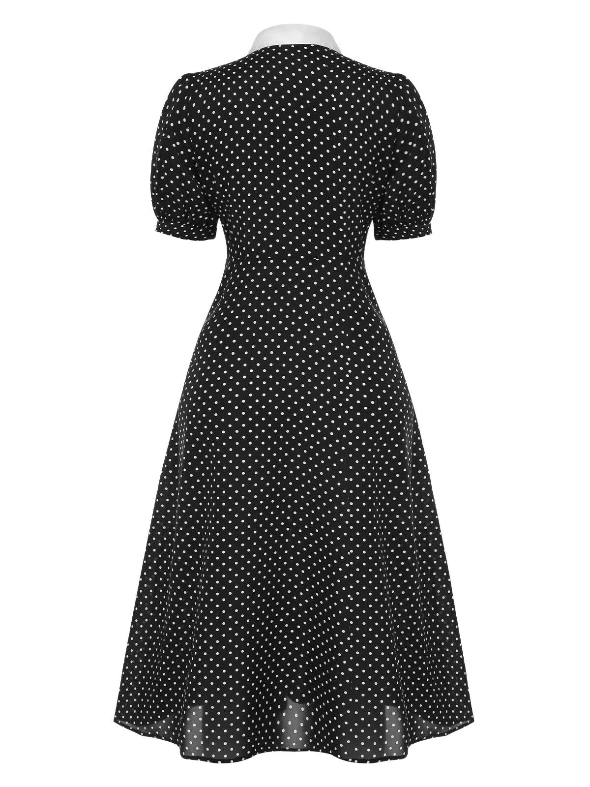 Black 1940s Polka Dots Tie Neck Dress - Image 4
