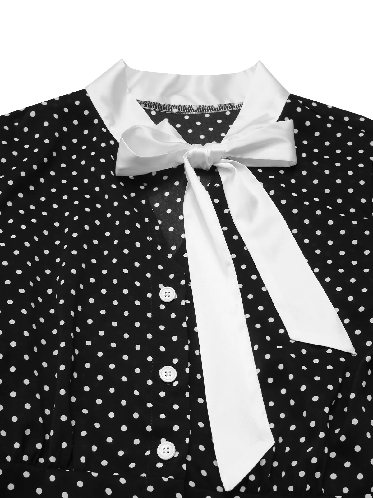 Black 1940s Polka Dots Tie Neck Dress - Image 5