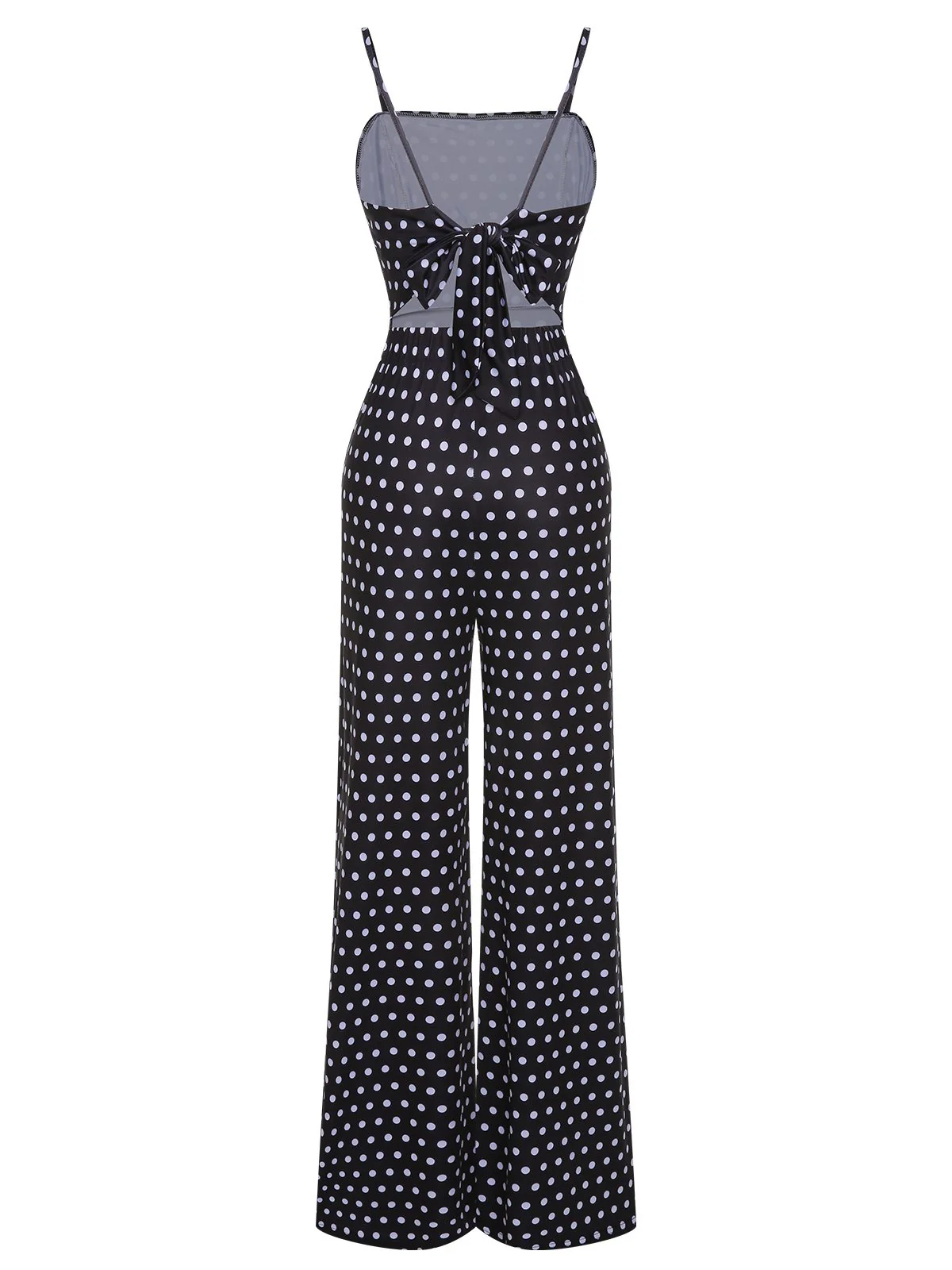 Black 1940s Polka Dots Back Strap Jumpsuit - Image 2