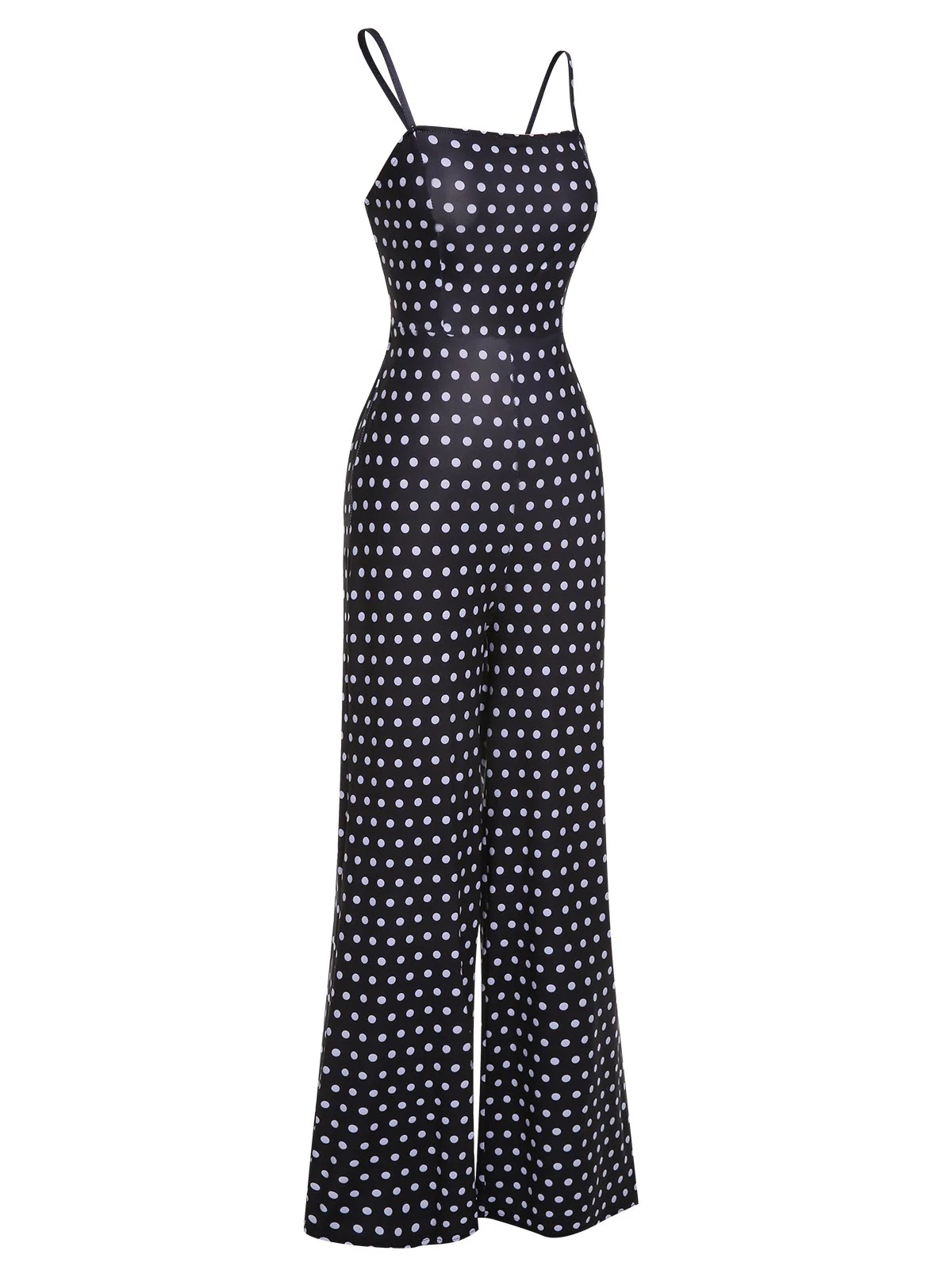 Black 1940s Polka Dots Back Strap Jumpsuit - Image 3