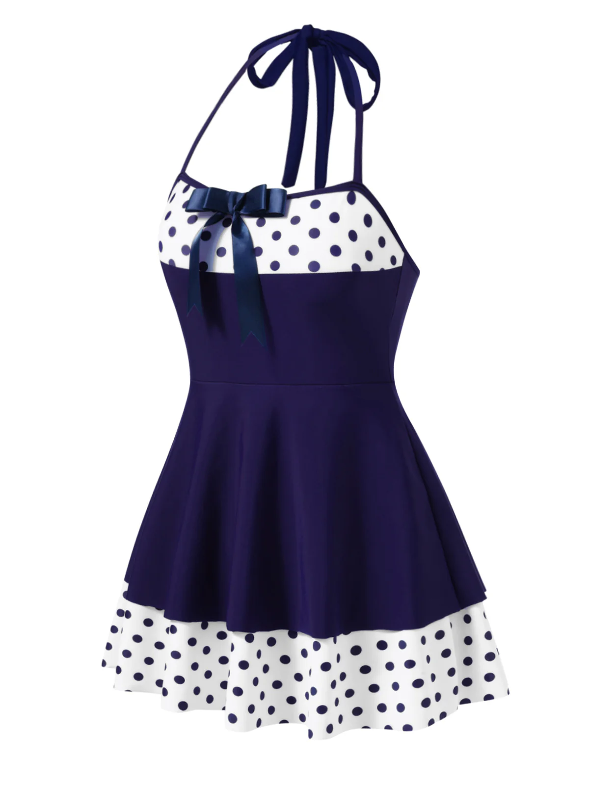 [Pre-Sale] Brown 1940s Polka Dots Patchwork Halter Swimdress - Image 5